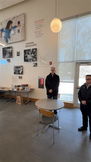 Today at 11:39 a.m., the Christa McAuliffe Library branch held a moment of silence for its name sake, who perished when the NASA Challenger space shuttle exploded 73 seconds after liftoff. The first teacher in space Christa Corrigan McAuliffee, who graduated from Marian High School and Framingham State College, died on January 28, 1986 along with her fellow crew members Dick Scobee, Michael Smith, Ellison Onizuka, Judith Resnik, Ronald McNair, and Gregory Jarvis. Branch Library Director Jim West