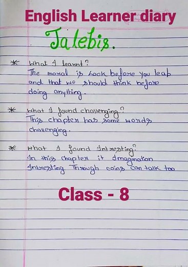English learner diary class - 8th chapter - jalebis chapter number - 8