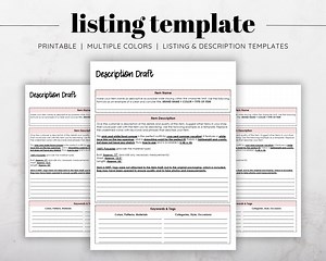 Reseller Listing Template, Clothing Item Details Sheet, Online Shop Planner, Item Details, Online Shop Printable, Clothing Description Draft - Etsy