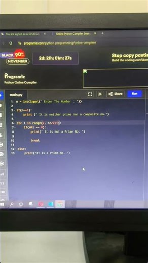 Write a program to check Prime No. or Not #coding #programming #dailycoding #codeblocks #python