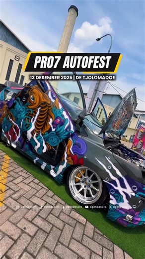 AGENDA KOTA SOLO on Instagram: "PRO7 AUTO FEST 2025 IS COMING!!! Event otomotif paling seru, paling rame, dan paling ditunggu tahun ini! PRO7 Auto Fest bakal hadir dengan segudang aktivitas yang bikin kalian nggak mau pulang mulai dari Modification Contest, Meet Up, Freestyle, Entertaiment, PRO7 Kids, Mini Games, Taxi Drift dan masih banyak lagi yang bikin event ini semakin seru 🔥 PRO7 Auto Fest : 📅 Hari/Tanggal : 13 Desember 2025, 10.00-23.00 WIB 📍 Tempat : De Tjolomadoe Gratis, untuk umum! 