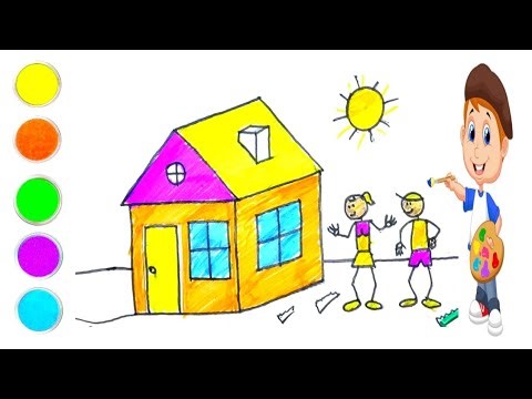 Beautiful House Drwaing for kids | How to draw home colouring | Easy to Cute Drwaing house #house