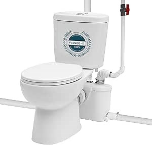 Compact Macerating Toilet With Macerator Pump for Basement Upflush System, Included Dual-flush Water Tank, 16.5" Toilet Bowl, Toilet Seat, Household Residential Two-Piece Toilet