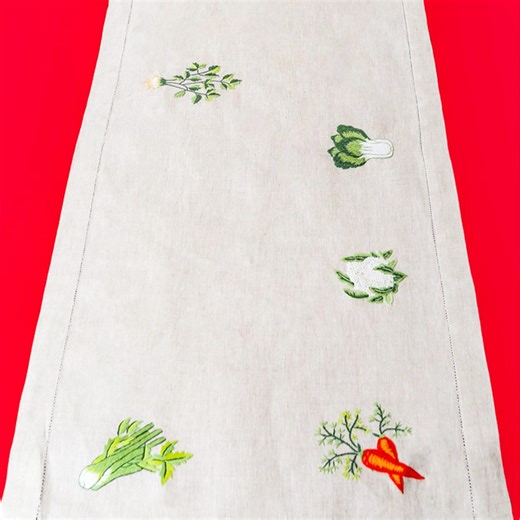 Embroidered Vegetable Table Runner – Linen Farmhouse Kitchen Decor, Handcrafted Rustic Dining Table Linen - Etsy