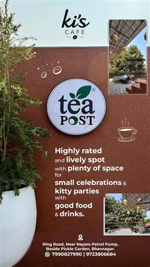 Tea Post by Ki’s Café is a highly rated, lively outdoor spot, perfect for ✔️ small celebrations ✔️ kitty parties ✔️ relaxed catch-ups Enjoy delicious food, refreshing drinks, and plenty of space to unwind. Come for the tea, stay for the vibe. ☕🌿 📍 Ring Road, Near Nayara Petrol Pump, Beside Pickle Garden, Bhavnagar 📞 7990827990 | 9723806684 #teapost #kiscafe #cafevibes #bhavngar | Runr