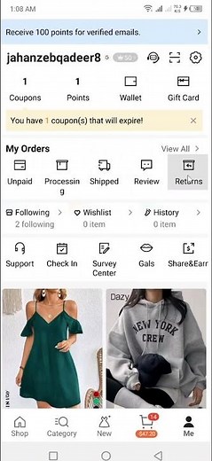 return items from shein