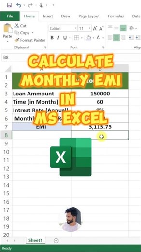 Monthly EMI Calculation For Loan Amount #excel #viral #explore #shortsfeed #dataentry #exceltricks