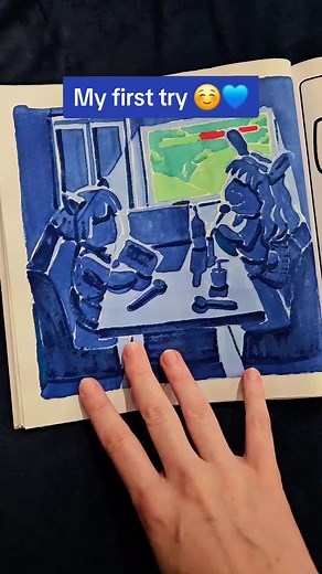 My first try at @Katie’s Color Therapy 🫧🎧 light and shadow tutorial ☺️ What do you think? Anything you would have done differently? Posting the process tomorrow ☺️💙 #coloringtutorial #colorwithme #markers #ohuhu #coloringpage