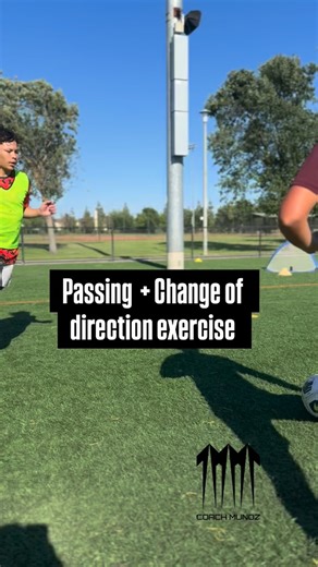 ⚽️ Passing and change of direction drill ⚽️🔥 ✅Start by staying light on your toes and receiving the ball with control. ✅As the ball is traveling, scan your surroundings a couple of times to build awareness. ✅Take a positive touch forward, then perform a change of direction at the far cones. ✅Finish with a three-pass one-touch sequence, keeping your head up and scanning between passes. This exercise works on first touch, awareness, passing accuracy, and agility 🔑 key components for sharp game p