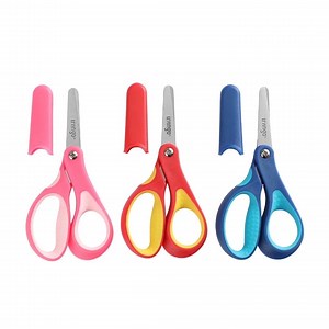 LIVINGO 5" 3 Pack Scissors, Safety Blunt Tip for Classroom, 3 Pack Red Pink Blue