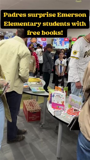CBS 8 San Diego on Instagram: "San Diego Padres surprise Emerson Elementary students with free books and a visit to senior centers during their community tour ahead of Saturday’s FanFest."