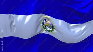 173. El Salvador Flag Waving in Wind Slow Motion Animation . 4K Realistic Fabric Texture Flag Smooth Blowing on a windy day Continuous Seamless Loop Background.