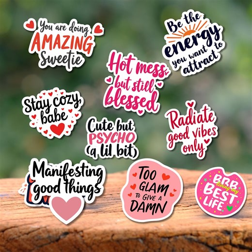 Retro Sassy Affirmation Sticker Bundle – PNG Printable – 50  Good Vibes Designs – Laptop, Planner, Water Bottle – Instant Digital Download - Etsy