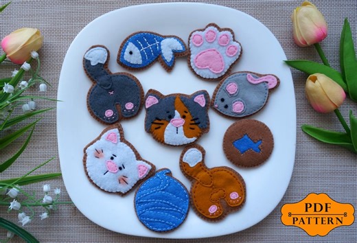 PDF Pattern, Felt Cat Cookie Ornaments, Kitty Butts, Paws, Mouse, Yarn Ball & Fish, Cute Felt Cat Toys DIY Tutorial, Instant Download, Easy - Etsy