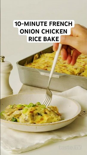 10-minute French onion chicken rice bake | taste.com.au