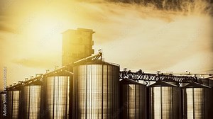 Unique perspective of a grain elevator nested inside another grain elevator structure