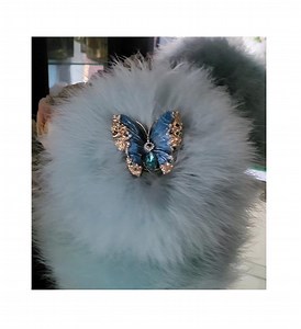 Blue Butterfly Powder Puff ~ Body Dusting Duster ~ White Fur Puff With Soft Blue Down Feather Trim ~ Rhinestone and Pearl Embellished Handle - Etsy