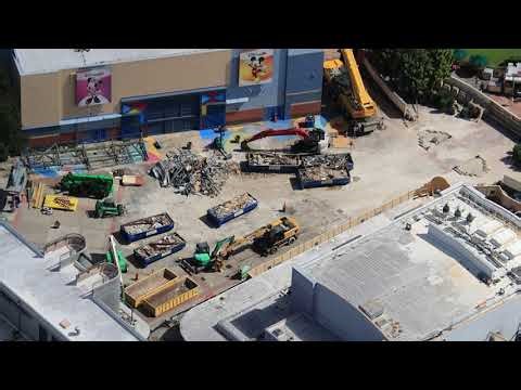 Aerial look at demolition in Animation Courtyard