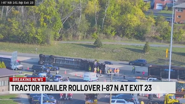 Tractor trailer rollover clears at exit 23 northbound at I-87