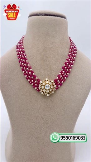 Royal Ruby Beads Necklace with Silver Big Pendant | Customized Jewellery | Lowest Price