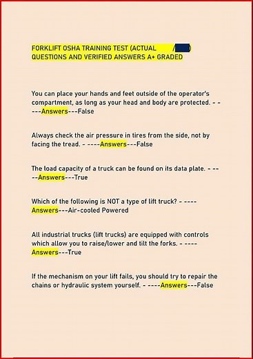 Forklift Osha Training Test Actual Questions And Verified An video