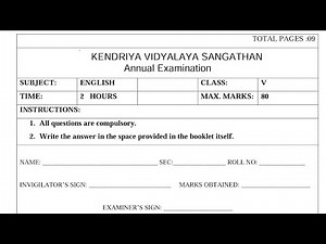 Class-5 ENGLISH / Annual Exam Question Paper / Previous Session Ending Paper of KENDRIYA VIDYALAYA