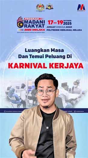 Nasib owner buka tingkap! Rugi kalau tak datang memeriahkan PROGRAM MADANI RAKYAT MELAKA 2025! 🇲🇾 📅 17–19 Oktober 2025 📍 Politeknik Merlimau, Melaka 3 hari penuh aktiviti menarik untuk semua lapisan masyarakat dari pameran ketenteraan, perkhidmatan kerajaan, jualan usahawan tempatan, hiburan keluarga & macam-macam lagi! ✅ Masuk PERCUMA ✅ Sesuai untuk seisi keluarga ✅ Peluang dekatkan diri dengan inisiatif MADANI #madani #politeknikmerlimau #pmr2025 #melaka #melakahariini #mhi #melakatv #fyp 