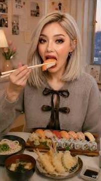 🍣 Ultimate Japanese Sushi Mukbang 🍤 Salmon Sushi, Tempura, Udon & Miso Soup | Eating Show ASMR
