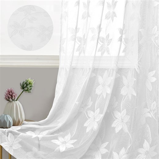 XWZO White Sheer Curtains for Kitchen 2 Pack, Rod Pocket Light Filtering Voile Semi Sheer Drapes for Window Living Room Kitchen, Short Curtains 52 x 84 Inch Length, White