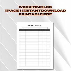 Printable Work Time Log, Work Hours Log, Digital Time Tracker, Activity Monitor, Time Allocation Record, Task Management Log, Task Timer PDF - Etsy UK