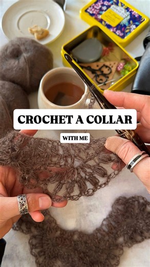 Olga / Gotham.knits on Instagram: "Ad / Haven’t crocheted a collar since I was a kid, and thought it was time to bring it back! Next stop: doily! Tea and craft time with my favorite @ahmadtea_usa ☕️ (I had black tea with cardamom & lemongrass and chamomile). Yarn 🧶: @lamanayarns Premia Silk Mohair Hook 🪝 & hook leather travel roll: @furlscrochet ☕️: #sponsored by @ahmadtea_usa #crochetedcollar #crochetcollar #crochetpattern #ahmadtea #ahmadteausa #cardamomtea #furlscrochet #lamanayarns #lamana