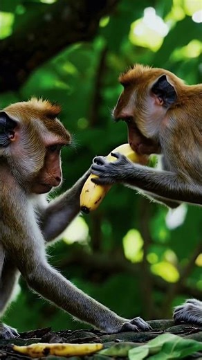 Two Monkeys Fighting Over a Banana?! 🐒🍌😱2匹のサルがバナナを奪い合い？！🐒🍌😳#Monkeys #Banana #ViralVideo #Shorts