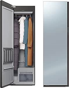 SAMSUNG 24” AirDresser Grand 5 Hanger Clothing Care System w/ Steam Refresh, Sanitizer, Air Dresser Cabinet Steamer for Clothes, Garments, Relaxes Wrinkles, DF10A9500CG/A1, Crystal Mirror