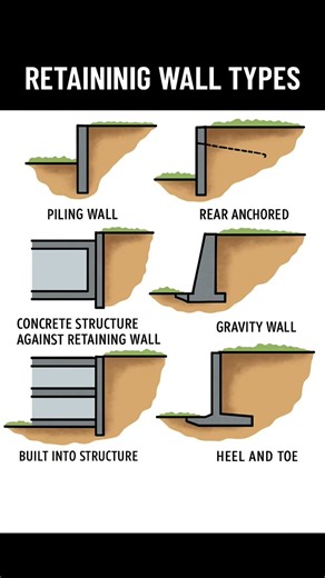 Different Types of Retaining Walls | Basic Knowledge for Civil Engineering | #Shorts #Building