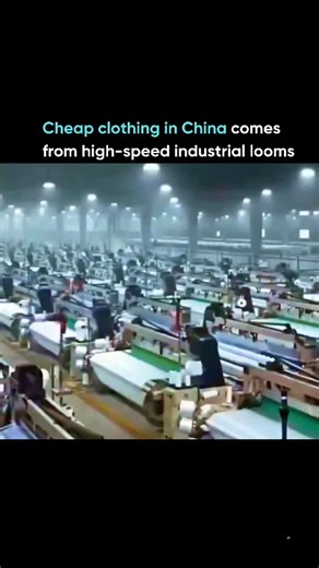 Learn AI | Tutorials, News & Future Tech on Instagram: "Clothes from China are cheap not because the materials are cheap, but because the factories are optimized for scale. Inside modern textile manufacturing, automated looms operate 24/7, monitored by sensors and centralized control systems instead of large human crews. That means: • Higher throughput • Lower labor cost per unit • Fewer slowdowns and errors • Continuous production day and night Humans still handle supervision, quality checks, a