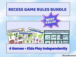 Recess Games Rules Posters Bundle| Gaga Ball, Tetherball, Four Square, Hopscotch