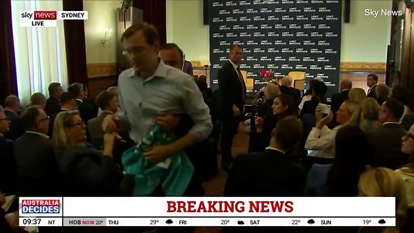 Peter Dutton is interrupted by protestors during speech