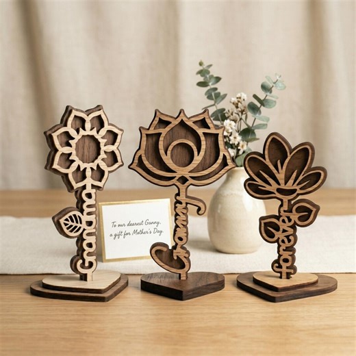 Floral Desktop Decor SVG Bundle, Laser Cut Files, Mother's Day Gift (Digital Download)