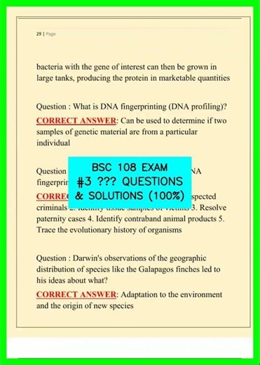 BSC 108 EXAM #3 – QUESTIONS & SOLUTIONS 100% video