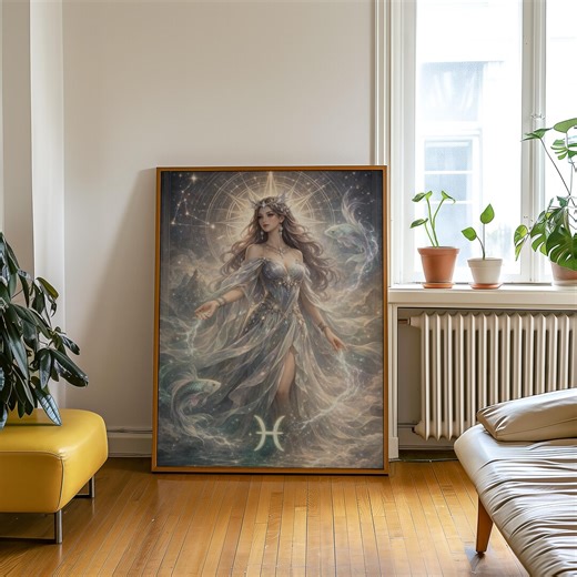 Pisces Zodiac Goddess Poster - Celestial Fantasy Wall Art - Astrology Art Print - Pisces Gift - Etsy