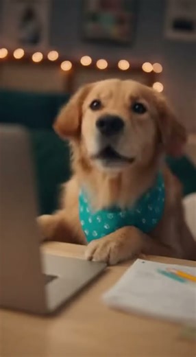 if golden retreiever are learning on laptop and human can understand bark #aishorts