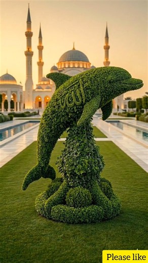 AI Cinematic Islamic Garden Transformation | Jumping Dolphin Topiary with “Allah” Calligraphy