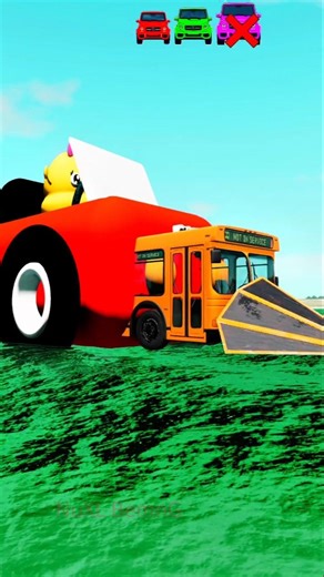 Giant Red Car vs School Bus Ramp Challenge 😱 | Who Will Survive? 🚍🔥- Beamng Drive #shorts