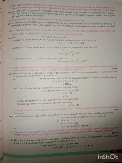Class 9 science Chapter 10 , Gravitation,All Intex and Exercise questions answers.