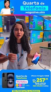 🚨 QUARTA DA TELEFONIA MAGALU! 🚨 📱 iPhone 16 Apple 128GB 👉 Por apenas 21x de R$ 257,10 sem juros no Cartão Luiza 💰 Ou só R$ 4.799 no Pix ou Dinheiro! 📱 Samsung Galaxy S25 Ultra 256GB 👉 Por apenas 21x de R$ 371,39 sem juros no Cartão Luiza 💰 Ou só R$ 6.999 no Pix ou Dinheiro! 🔥 Aproveite também valores especiais no Plano Controle Claro Maga com cupons exclusivos! #quartadatelefonia #iphoneday #magalu | Magazine Luiza