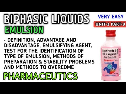 Biphasic liquids | Emulsion | Classification | Emulsifying agents | Identification test | Complete