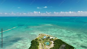Private Beach Resort With Recreation Area In Tea Table Key Island, Islamorada, Florida. aerial pullback