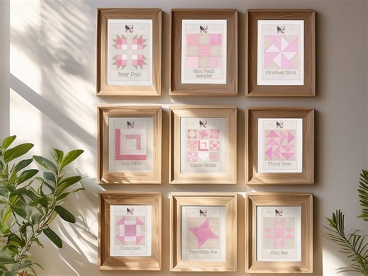 Classic Sampler Quilt Block Wall Art Set of 9 | Cottagecore Quilters Digital Prints - Etsy