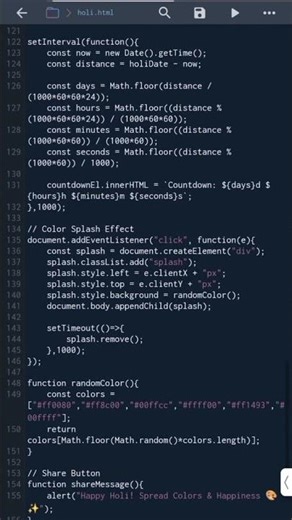 Happy Holi 2026 Animated Website | HTML CSS JavaScript Festival Project 🔥🎨