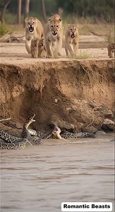 Puma cub fallen into pythons and lionesses trying to help